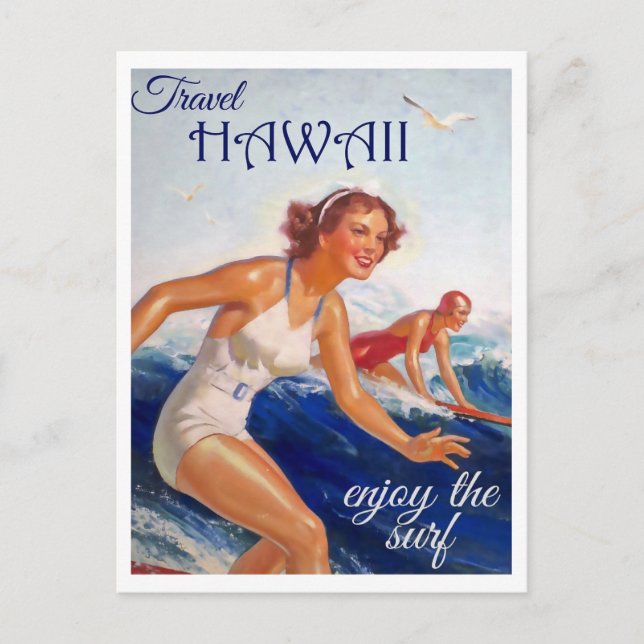Carte Postale Travel Hawaii, Profitez du Surf, Retro (Devant)