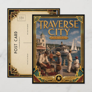 Carte Postale Traverse City Michigan Art Déco Vintage de l'Âge d