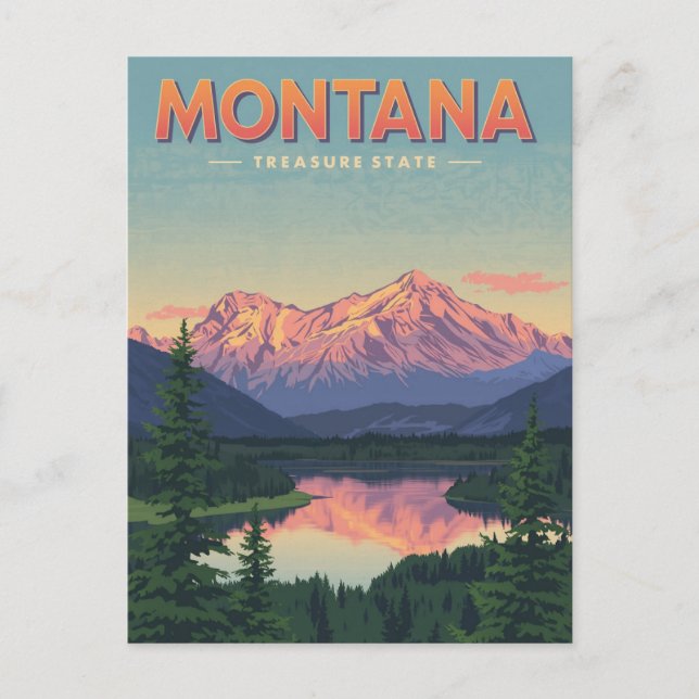 Carte Postale Treasures of Montana: Vintage Mountain Lake View (Devant)
