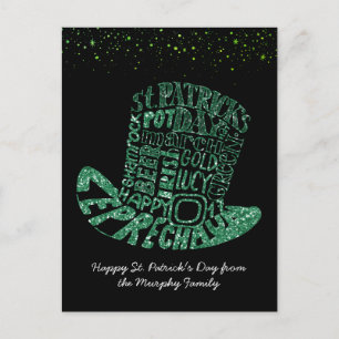 Carte Postale Trèfle Pailleté Leprechaun Saint-Patrick
