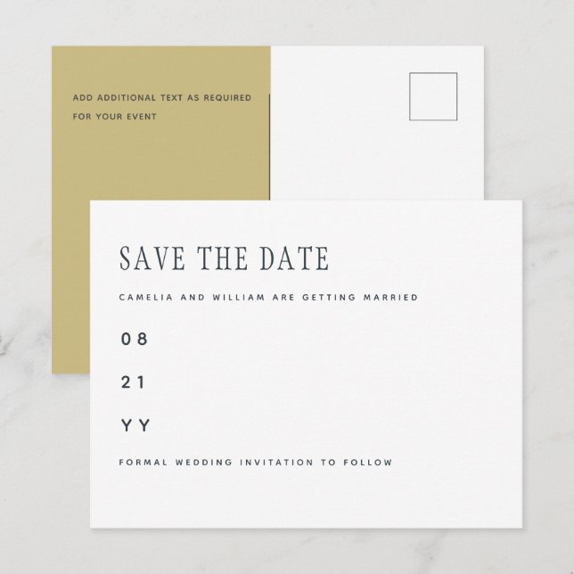Carte Postale Trending Modern White Gold Wedding ENREGISTRER LA  (Devant / Derrière)