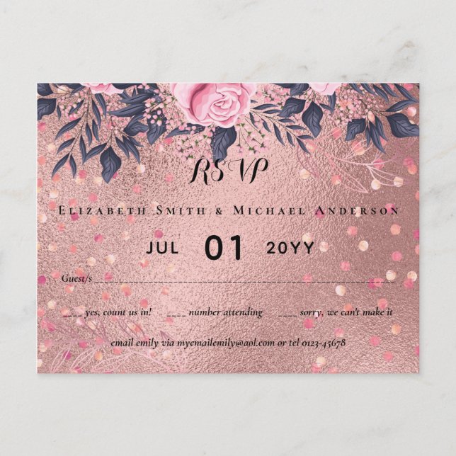 Carte Postale Trending ROSEGOLD Mariage Rose Marine Métallique (Devant)
