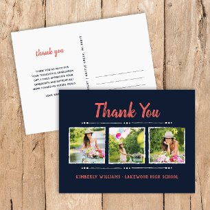 Carte Postale Trendy 3 Photo Collage Merci de graduation