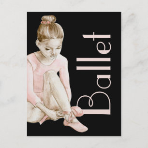 Carte Postale Trendy Modern Pink and Black Ballet Ballerina