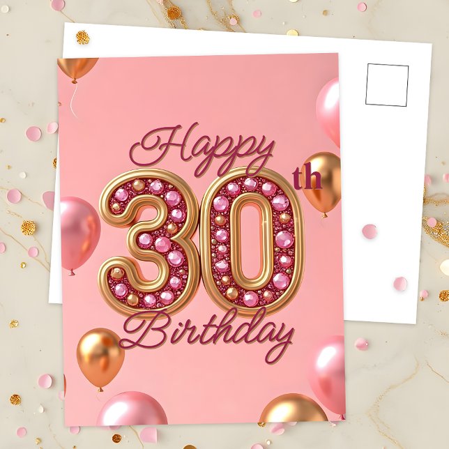 Carte Postale Trente ans, rose et or élégants : un anniversaire  (Créateur téléchargé)