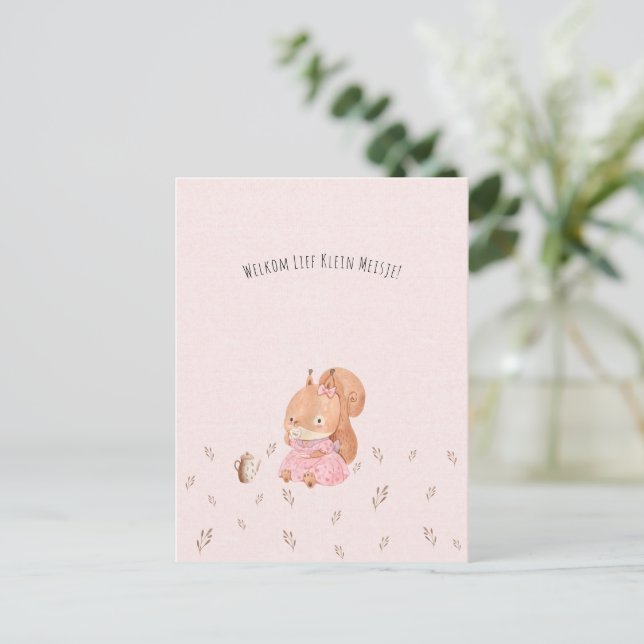 Carte Postale Trésor Eekhoorn Drinkt Thee Baby Meisje Dochter (Debout devant)