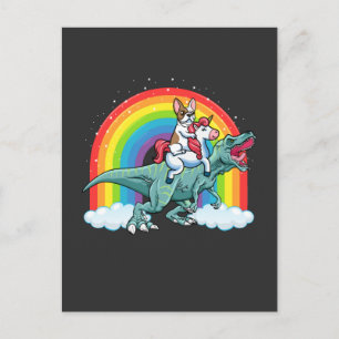 Carte Postale Trex Dinosaur French Bulldog Unicorn Arc-en-ciel