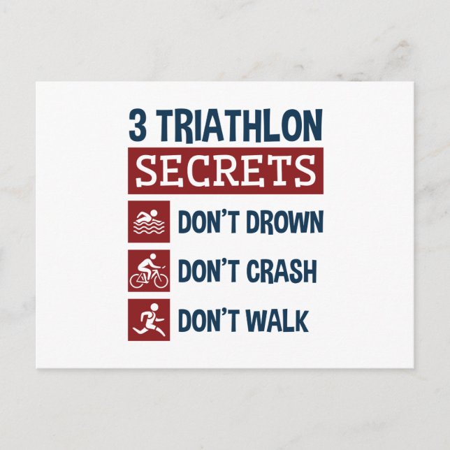 Carte Postale Triathlon Funny 3 Secrets Don't Drown Crash Walk (Devant)