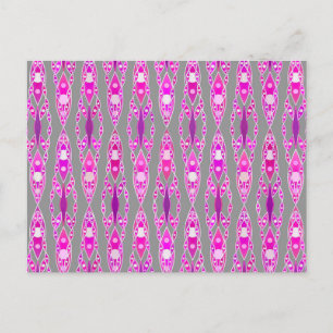 Carte Postale Tribal Batik - Fuchsia rose, violet et gris