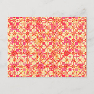 Carte Postale Tribal Batik - orange, corail rose et fuchsia