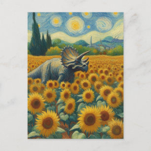 Carte Postale Tricératops dans le champ de tournesol Van Gogh