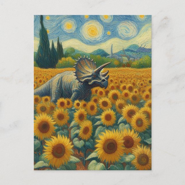 Carte Postale Tricératops dans le champ de tournesol Van Gogh (Devant)