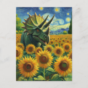Carte Postale Tricératops Dino dans le champ de tournesol Van Go