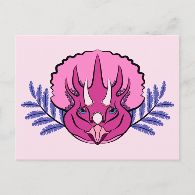 Carte Postale Tricératops Joli Dinosaur Rose (Devant)