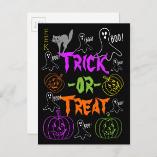 Carte Postale Trick or Treat Halloween Thème Citrouille Ghost Ch