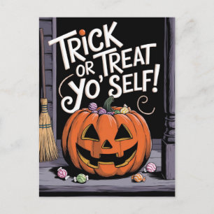 Carte Postale Trick or Treat Yo'Self Drôle Citrouille Halloween