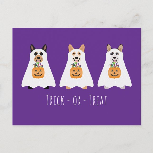Carte Postale Trick Ou Treat Corgi Ghost Dogs Halloween (Devant)