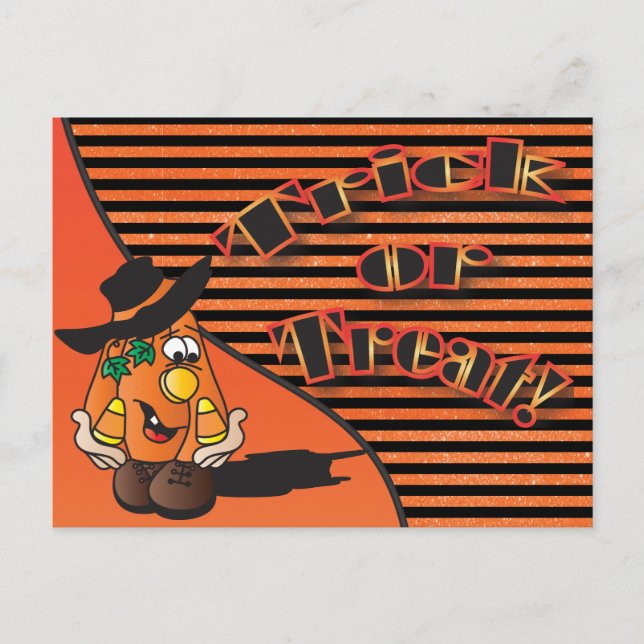 Carte Postale Trick ou Treat Cute Cartoon Citrouille | Halloween (Devant)