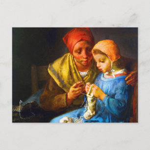 Carte Postale Tricot leçon de Jean-François Millet