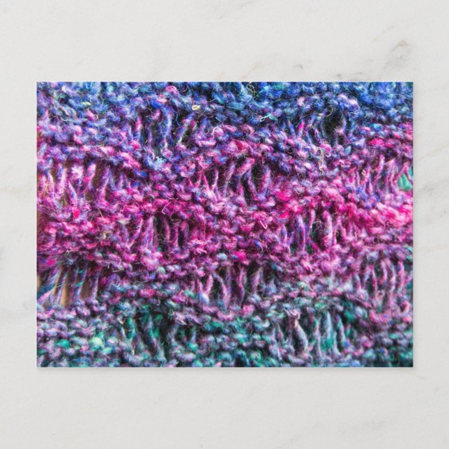 Carte postale tricot - rose chaud, bleu, vert (Devant)