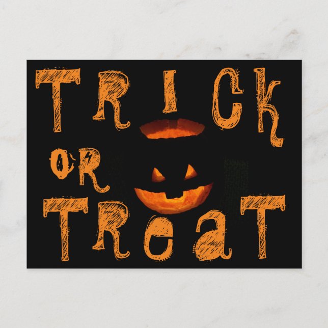 Carte Postale Tricoter ou traiter le Citrouille d'Halloween (Devant)