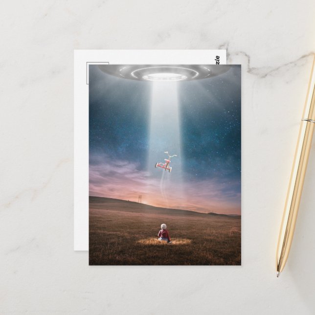 Carte Postale Tricycle d'enlèvement UFO amusant (Devant/Arrière en situation)