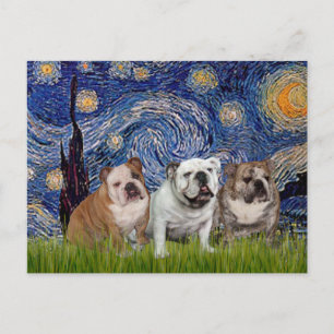 Carte Postale Trio de Bulldog anglais - Nuit étoilée