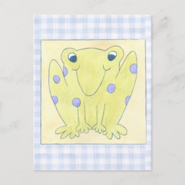 Carte Postale Trio de grenouille sur le tissu de guingan (Devant)