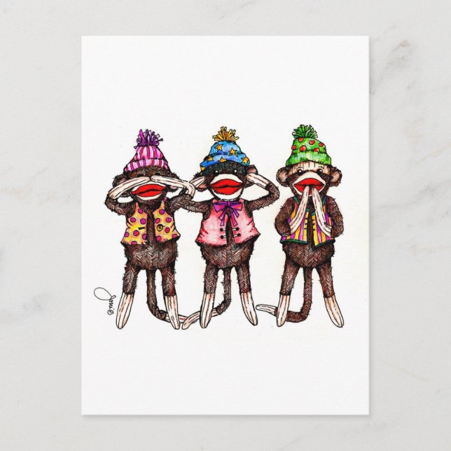 Carte Postale Trio De Singe De Sock - Voir, Entendre, Parler Pas (Devant)