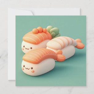 Carte postale Trio de Sushi au saumon et aux creve