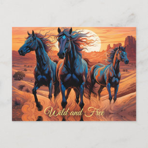 Carte Postale Trio des Chevaux Sauvages dans le désert