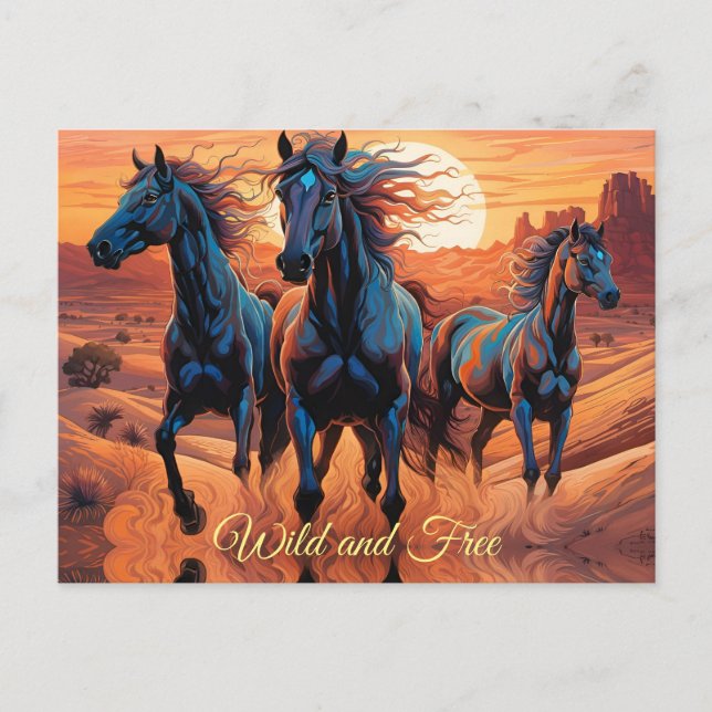 Carte Postale Trio des Chevaux Sauvages dans le désert (Devant)