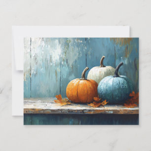 Carte Postale Trio impressionniste de Citrouilles sur bois rusti