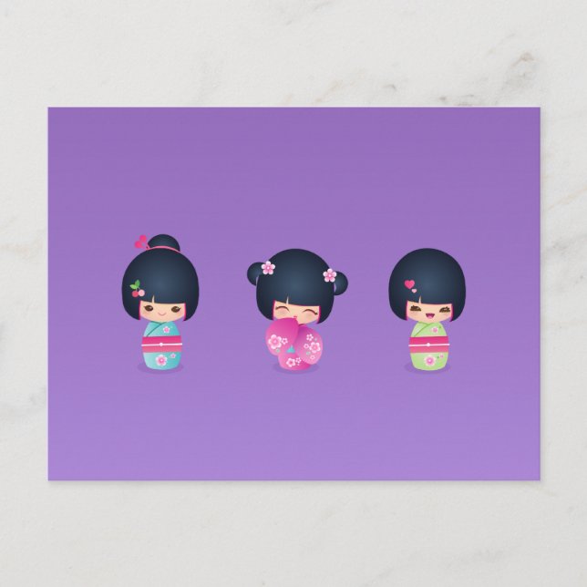 carte postale triple kokeshi (Devant)