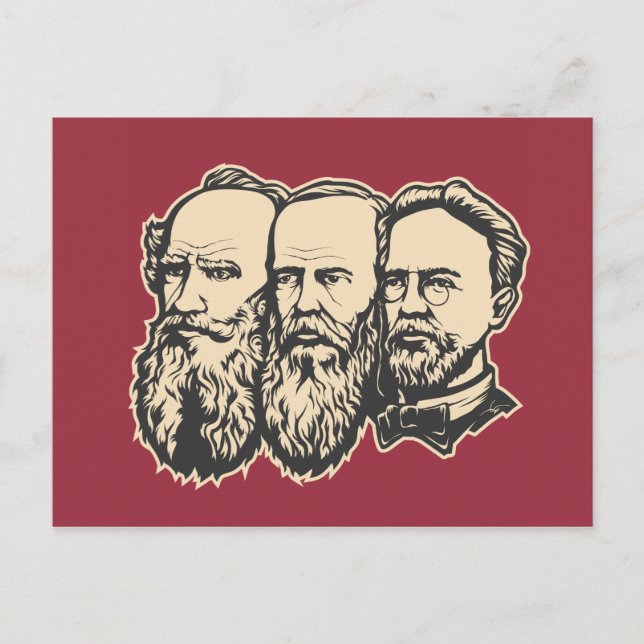 Carte Postale Troïka russe : Tolstoï, Dostoïevski, Chekhov (Devant)