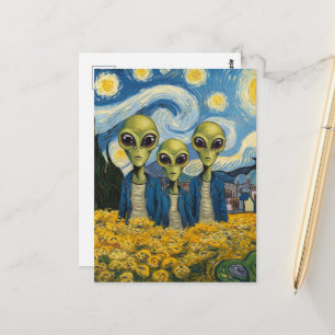 Carte Postale Trois Aliens par Faux Van Gogh IA Art
