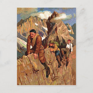 Carte Postale Trois alpinistes sur le pic de montagne, vintage a
