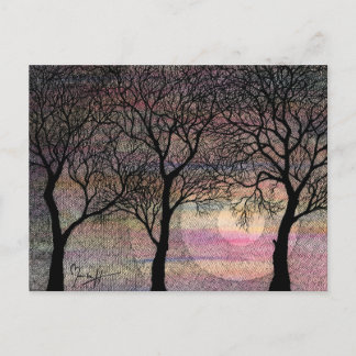 Carte Postale Trois arbres sur un Arrière - plan d'aquarelle ros