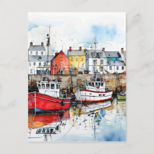 Carte Postale Trois Bateaux Dans Le Port De Pêche