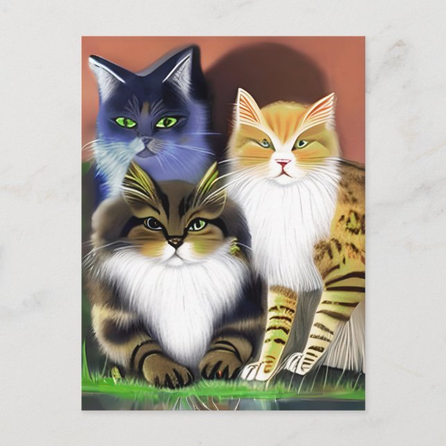 Carte Postale Trois chats avec une attitude  (Devant)