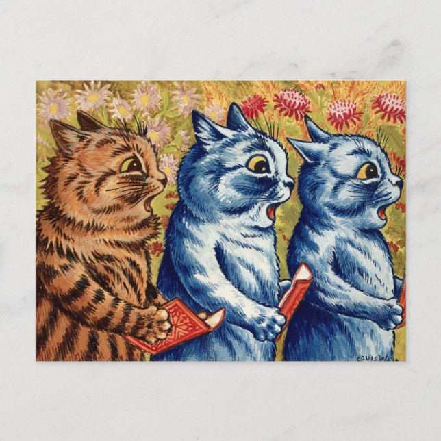 Carte Postale Trois chats chantent. Gouache par Louis Wain, 1925 (Devant)