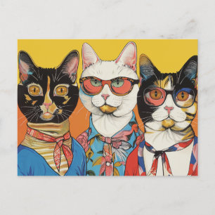 Carte Postale Trois chats dames