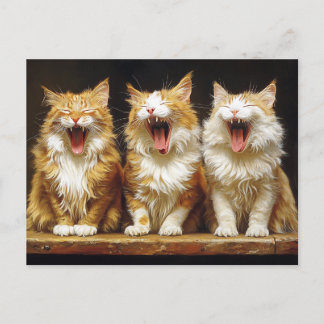 Carte Postale Trois chats orange drôles blancs chantant