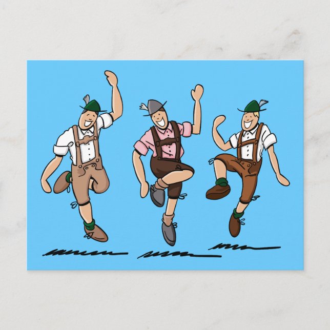 Carte Postale Trois Dansant Lederhosen Bavarois (Devant)