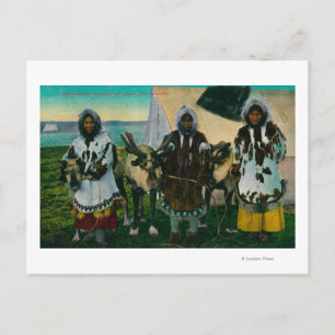 Carte Postale Trois Eskimo Beautés et Sled ReindeerState