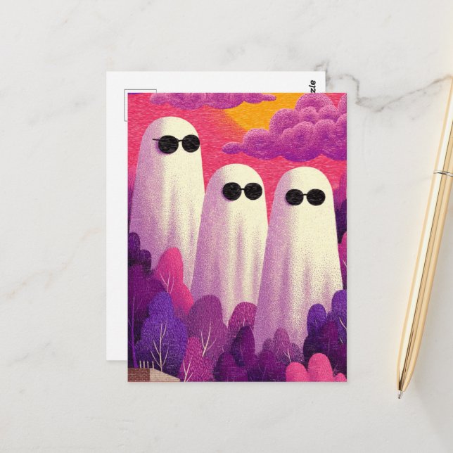 Carte Postale Trois fantômes dans les lunettes de soleil (Devant/Arrière en situation)
