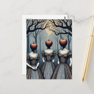 Carte Postale Trois femmes avec des têtes de pomme en forêt