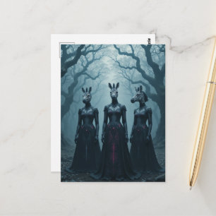 Carte Postale Trois femmes avec des têtes de zèbre en forêt