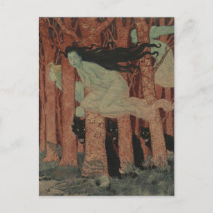 Carte Postale Trois femmes et trois loups Eugène Grasset