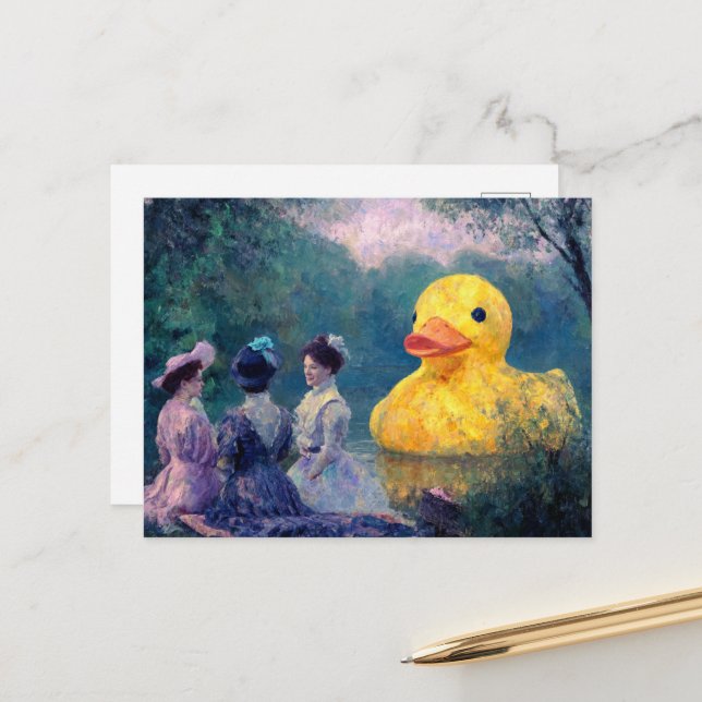 Carte Postale Trois femmes pique-nique avec le canard géant (Devant/Arrière en situation)